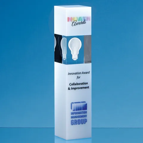 Clear & White Optical Crystal Square Column Award