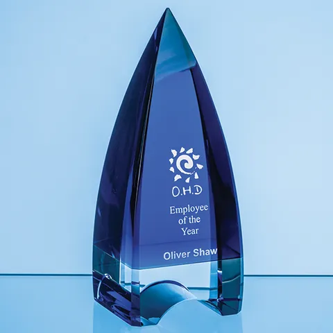 Cobalt Blue & Clear Optical Crystal Pinnacle Award