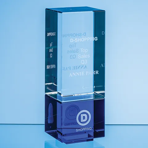Clear & Cobalt Blue Optical Crystal Berkley Column Award