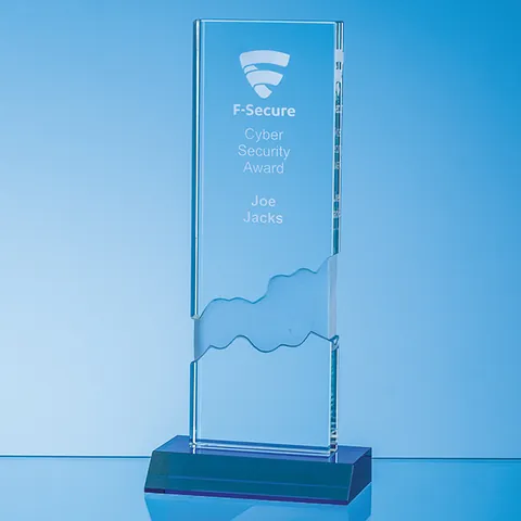 Optical Crystal Deep Etched mounted Rectangle on an Cobalt Blue Base