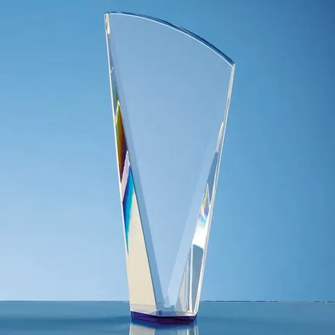 Clear Optical Crystal Facet Shard Award with a Sapphire Blue Base