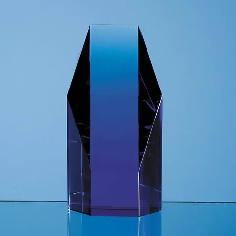 Sapphire Blue Optical Crystal Hexagon Award
