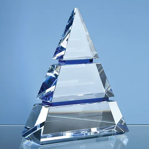 Clear Optical Crystal Luxor Award with 2 Cobalt Blue Lines
