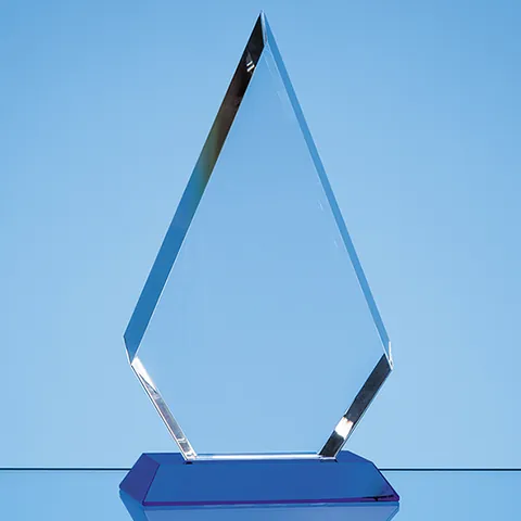 20.5cm Optical Crystal Facet Diamond Award on a Sapphire Blue Base